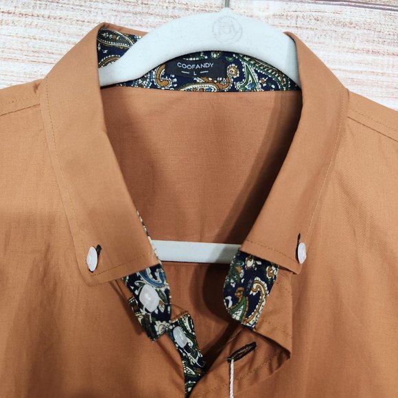 NWT Coofandy Button Up Shirt Men's Medium Brown Flip Cuff Long Sleeve Western - Picture 3 of 15